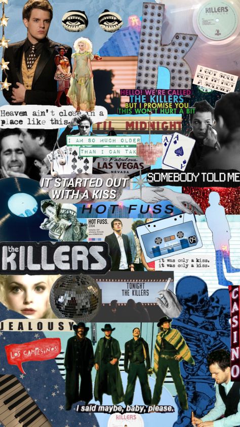 #thekillers #killers #hotfuss #music #album #brandonflowers #thekillersaesthetic #aesthetic #moodboard #mrbrightside Hot Fuss The Killers, The Killers Mr Brightside Aesthetic, The Killers Aesthetic, The Killers Tattoo, 2000s Music Aesthetic, The Killers Band, Iphone Collage, Rock Collage, 2000s Wallpaper