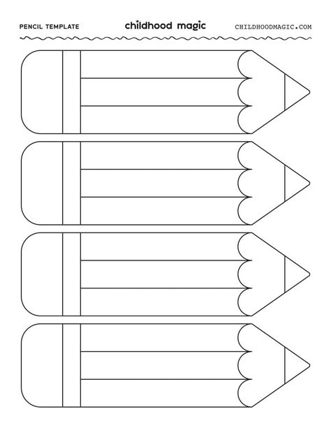 Pencil Outline - Childhood Magic Pencil Template, Pencil Outline, Pencil Crafts, Black Construction Paper, Shape Templates, School Glue, Wheels On The Bus, Kindergarten Crafts, Yellow Paper