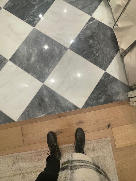 Checkerboard Tile Entryway, Small Entryway Tile, Grey And White Checkered Floor, French Country Tile, Checkered Floor Kitchen, Check Floor, Checkered Tile, Checkered Floor, Entryway Tile