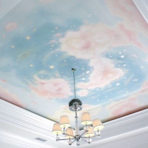 Mural Ceiling, Emily Room, Paint Mural, Cloud Bedroom, Eccentric Decor, Cloud Ceiling, Sky Ceiling, Room Paintings, Roof Paint