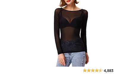 GRACE KARIN Women's Long Sleeve See Through Mesh Sheer Top Blouse Shirt at Amazon Women’s Clothing store Tops Transparentes, Long Sleeve Running Shirt, Mesh Long Sleeve Top, Mesh Tops, Black Mesh Top, Shirt Blouses Women's, Mesh Blouse, Mesh Long Sleeve, Sheer Top