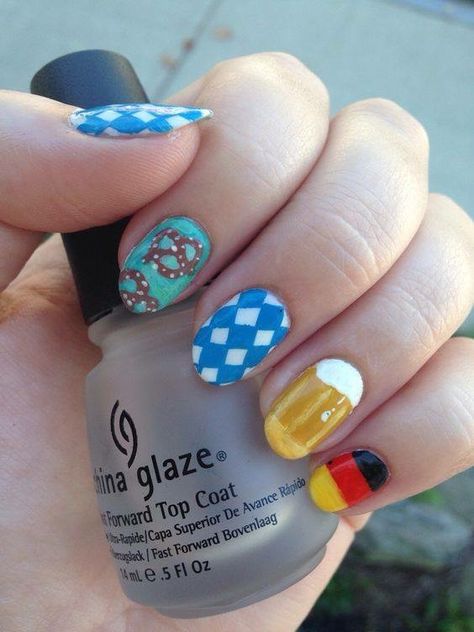 Oktoberfest Nails Oktoberfest Hairstyle, Europe Nails, Long Acrylic Nail Designs, Oktoberfest Party, Japanese Nail Art, Simple Gel Nails, Inspired Nails, Festival Nails, The C