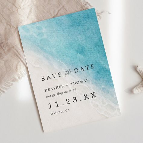 Save The Date Beach, Blue Save The Date, Dates Ideas, Nautical Ideas, Beach Invitations, Ocean Wedding, Beach Ceremony, Beach Wedding Invitations, Save The Date Templates