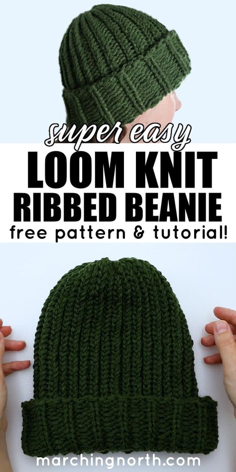 Round Loom Beanie Pattern, Simple Loom Knitting Projects, Knitting Loom Beanie Patterns, Knifty Knitter Hat Patterns, Mens Loom Knit Hat Pattern, Beanie Loom Pattern, Loom Knit Bucket Hat Pattern, Circle Loom Hat, Circle Loom Hat Patterns