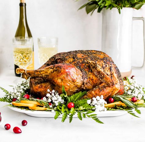 Smoked Garlic Herb Butter Turkey (Keto +Whole30) - Healthy Little Peach Garlic Herb Butter Turkey, Herb Butter Turkey, Traeger Smoked Turkey, Healthy Little Peach, Butter Turkey, Smoked Garlic, Giblet Gravy, Asian Meatballs, Roast Turkey Recipes