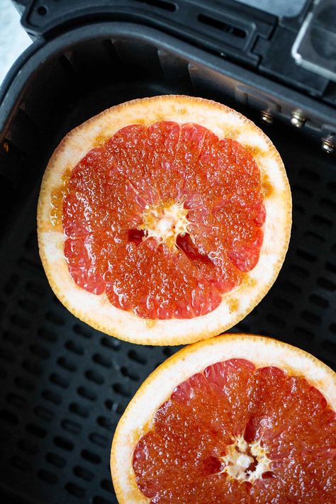 Air Fryer Grapefruit is easy to make and so delicious! The sugary topping compliments the grapefruit perfectly for a delicious breakfast or snack. Serve the grapefruit on its own, or with some yogurt or ice cream. Broiled Grapefruit, Grapefruit Recipes, Cooking Recipe, Easy Cooking Recipes, Culinary Recipes, Delicious Breakfast, So Delicious, Easy Cooking, Yummy Breakfast