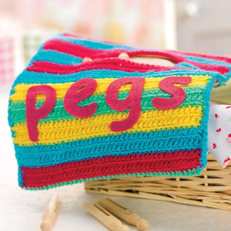 Cheerful crochet peg bag Peg Bags, Jewellery Beads, Diy Crafts Crochet, Bag Crochet Pattern, Peg Bag, Crochet Things, Crochet Kitchen, Crochet Stitches Patterns, Bag Crochet