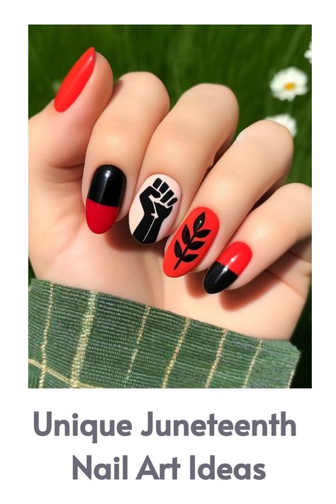 As we soak in the summer sun and commemorate Juneteenth, let’s carry the joy, pride, and history of this day on our nails. Juneteenth Nail Design, Juneteenth Nails, Round Shaped Nails, June Nails, Pan African Flag, African Flag, Easter Nail Designs, Stunning Nail Designs, February Nails