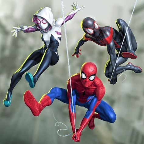 Really looking forward to the 'Into the Spider-verse' movie. Can't wait! Here's some art I did for Marvel last year of Spidey and his… Gwen Fanart, Gwen Miles, Spiderman Stuff, Spiderman Characters, Spiderman Miles, Spiderman Spider, Tessa Thompson, Paul Rudd, Amazing Friends