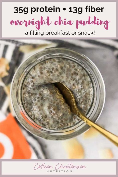 A high protein & fiber, meal prep friendly breakfast or snack takes only 2 minutes to put together and is sure to keep you full for hours! Having a chia pudding breakfast tastes delicious and is packed with nutrition. You can make this chia seed pudding with any type of milk like oat milk, almond milk, or even coconut milk! Fiber Meal Prep, High Protein Chia Pudding, Protein Chia Seed Pudding, Protein Chia Pudding, Pudding Breakfast, High Protein High Fiber, Overnight Chia Pudding, Chia Pudding Breakfast, High Fiber Breakfast