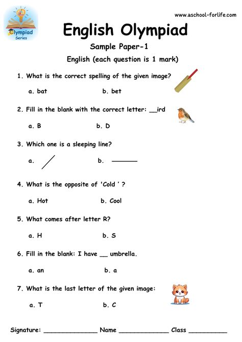 English Olympiad Practice Paper Olympiad Exam, English Worksheet, Things To Learn, Question Paper, Phonics, Kindergarten, To Learn, Quick Saves