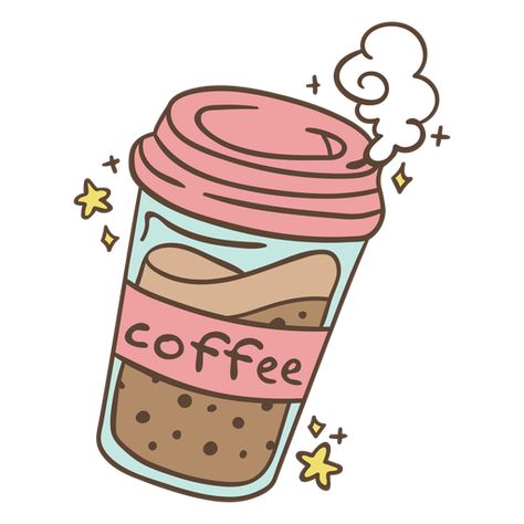 Ice coffee pink cup PNG Design Coffee Cup Drawing, Coffee Doodle, Coffee Cartoon, Doodle Png, Pink Cartoon, Food Doodles, Coffee Icon, Cute Coffee Cups, Coffee Drawing