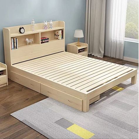 Bed Frame Upholstered, Solid Wood Bookcase, Bed Designs With Storage, Simple Bed Frame, Simple Bed Designs, Headboard Shapes, Solid Wood Bed Frame, Wood Bed Design, King Single Bed