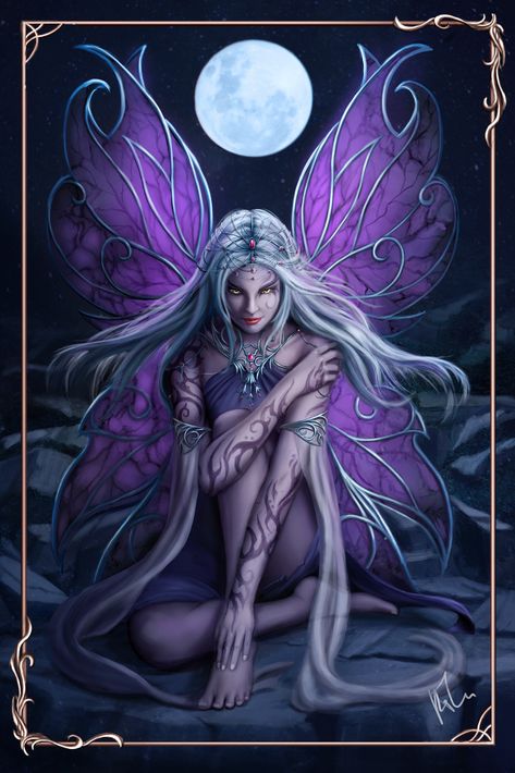 Dark Fairy Pictures, Faries Wallpapers, Fairy Angel Beautiful, Gothic Fairy Art, Moon Fairy Drawing, Moon Fairy Aesthetic, Fantasy Artwork Fairy, Moon Fairy Art, Dark Fairy Art