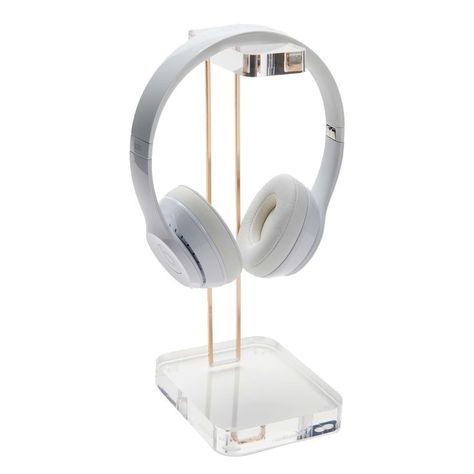 Headphones Stand Acrylic Desk Accessories, Headphones Stand, Gold Headphones, Headphone Organizer, Mounting Putty, Pretty Desks, Headphone Stand, Headphone Accessories, Headphone Stands