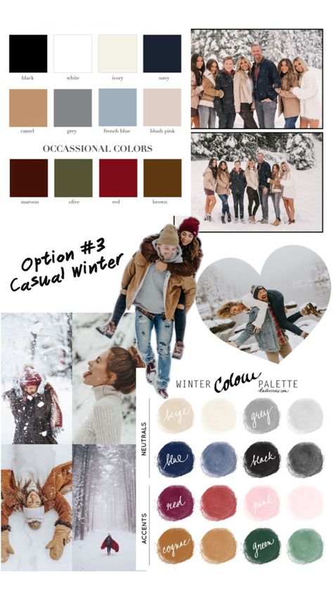 Family Photos Color Palette, Family Photo Colors, Winter Family Photos, Winter Color Palette, Red Colour Palette, Winter Family, Family Photo Outfits, Pink Accents, Winter Colors