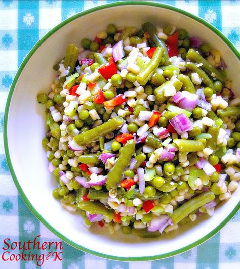 Meal Plan Monday #25 - Southern Plate Marinated Salad Recipes, Shoepeg Corn, Marinated Salad, Italian Green Beans, Marinated Vegetables, Asian Cucumber Salad, Three Bean Salad, Green Bean Salads, Pea Salad