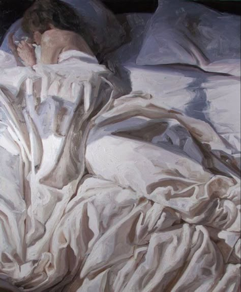 Character Laying Down Reference, Sleepy Painting, Person Laying In Bed, Sleepy Woman, Sleep Painting, Sleepy Art, Bed Painting, Stunning Paintings, Sleep Art