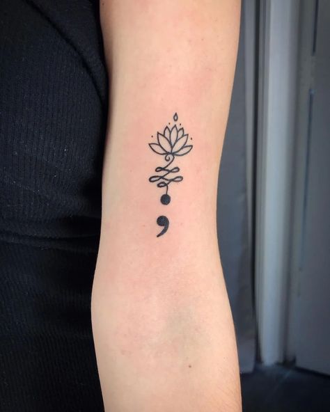 Semicolon Tattoos for Women: Unveiling Their Deep Meanings and Stories 12 Unalome Semicolon Tattoo, Lotus Flower Tattoo With Semi Colon, Lotus And Semicolon Tattoo, Unique Semicolon, Katy Perry Tattoos, Semicolon Tattoo Meaning, Lotus Flower Tattoo Meaning, Semicolon Tattoos, Forget Me Not Tattoo