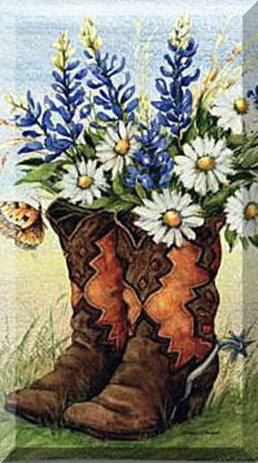 Cowboy boots, bluebonnets Highland Cow Painting, Flag Store, Western Paintings, Texas Art, Painting Canvases, Diy Watercolor Painting, Valentines Art, Acrylic Painting Techniques, Art Contest