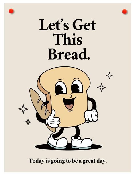 PRICES MAY VARY. Retro Aesthetic Office Wall Posters Unframed - Let's Get This Bread Quotes In Nostalgic 60s,70s,80s,90s Pop Culture Cool Cute Vibes Pastel Colorful Funny Funky Cartoon Characters With Cream White Background. Cool & Cute Pictures For Retro Art Room Decor - A Funny Retro Bread Character With Smiley Happy Face Bring Positive And Funky Vibes To Your Office, Home, Dining Room, Bedroom, Dorm, Apartment Or Classroom. Large Size - We Offer 12"x16" Big Size Wall Art Prints In Premium Qua Let’s Get This Bread, Let's Get This Bread, Classroom Posters Aesthetic, Cute Retro Illustration, Pop Art Aesthetic Room, Funny Work Posters, Funky Office Decor, Art Work Aesthetic, Pop Art Poster Design