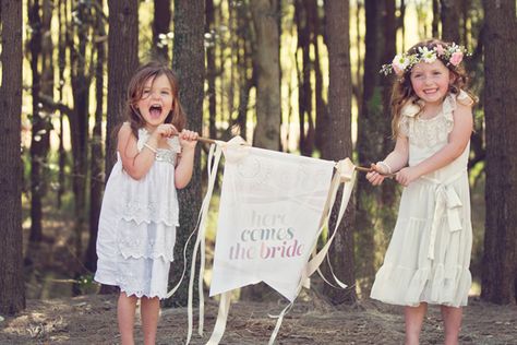 "Here comes the bride!" Teepees & Sweetpeas Flower Girl Inspiration - Polka Dot Bride Flower Girl Basket Alternative, Flower Girl Inspiration, Flower Cones, Flower Girl Petals, Boho Flower Girl, Sweet Pea Flowers, Girls Unique, Girl Sign, Flower Girl Basket