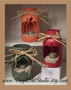 Candle Holder Centerpiece, Apple Maple, Mason Jar Projects, Jar Candle Holder, Jar Decor, Diy Jar Crafts, Candleholder Centerpieces, Mason Jar Crafts Diy, Pumpkin Apple