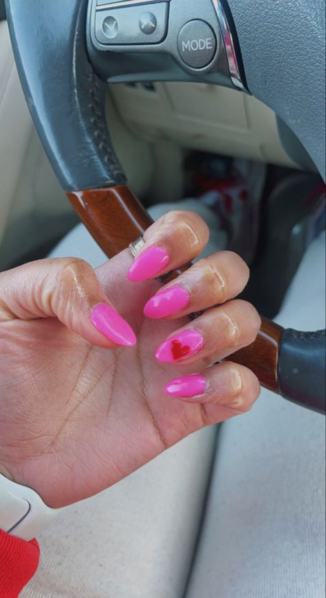 Hot Pink Nails With Heart, Pink Nails With Heart, Nails With Red Heart, Country Acrylic Nails, Nails With Red, Hot Pink Nails, Red Nails, Red Heart, Makeup Nails