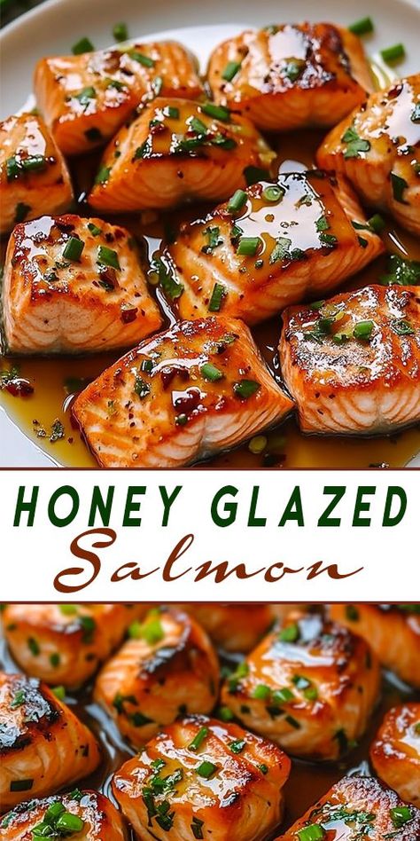 If you're looking for an easy and healthy dinner, try this Honey Glazed Salmon! 🐟�🍯 The perfect balance of sweet and savory, this dish is full of flavor and incredibly simple to make. With just a few ingredients and less than 30 minutes, you can have a delicious dinner that’s light yet filling. #EasyDinner #HealthySalmonRecipe #HoneyGlazedSalmon #QuickMeal #SalmonLovers #HealthyCooking #SeafoodDinner Salmon Garlic Honey, Honey Glazed Salmon Recipes Baked, Salmon Recipes Baked Soy Sauce, Honey Sesame Salmon, Honey Soy Salmon Bowl Recipe, Crispy Honey Orange Glazed Salmon, Paleo Baked Salmon, Sweet And Spicy Salmon Bowl, Honey Pepper Salmon