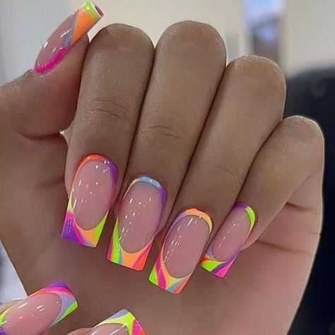 Spring French Nails, Elegant Touch Nails, Neon Nail Designs, Spring Acrylic Nails, Fancy Nails Designs, Summery Nails, Dope Nail Designs, Cute Summer Nails, Vacation Nails