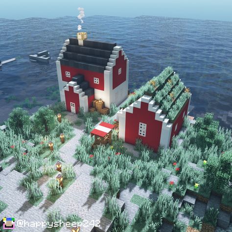 A Scandinavian fishing place in Minecraft! A cute, little spot with a small dock hut and a boat-garage, somewhere in the mighty Scandinavian fjords. Enjoy! Minecraft Scandinavian Village, Minecraft Scandinavian House, Minecraft Boat Dock, Minecraft Fishing Hut, Minecraft Fishing Dock, Small Dock, Minecraft A, Minecraft Hacks, Boat Garage