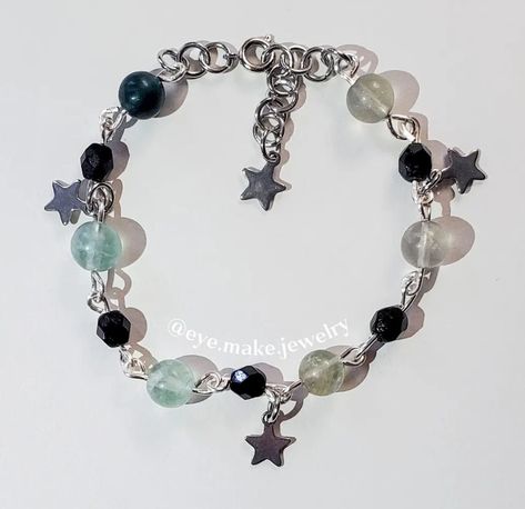 Beaded Knot Bracelet, Fairycore Bracelet, Bracelet With Black Beads, Black Silver Bracelet, Fairy Bracelets, Trilogy Tour, Y2k Rings, Fluorite Bracelet, Fairycore Fairy