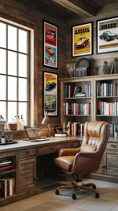 Create an elegant home office with masculine interior touches. Blend cozy room decor with luxurious style room elements for a refined workspace. Implement office organization tips and office room ideas to make your space both functional and stylish. Ideal for a sophisticated home office setup.  #homeofficeformen #homeofficesetup #masculineinterior #classyroomdecor #cozyroom #luxuriousstyle #officespace #officedecor #homeofficeideas #decoration Modern Office For Men, Masculine Minimalist Decor, Masculine Library Study, Color Schemes Minimalist, Study Room Ideas For Men, Home Office Industrial Style, Man Office Decor, Home Office Masculine, Home Office Decor For Men