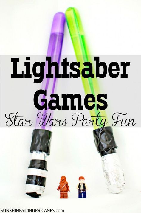 Fun game for birthday parties or at home! These challenging ideas will keep the kids entertained as they strive to beat each level with a homemade lightsaber. The bubble wand lightsabers are a perfect party favor as well. Lightsaber Games Homemade Lightsaber, Star Wars Party Games, Star Wars Activities, Birthday Lights, Family Resources, Jedi Training, Bubble Wand, Star Wars Birthday Party, Party Themes For Boys