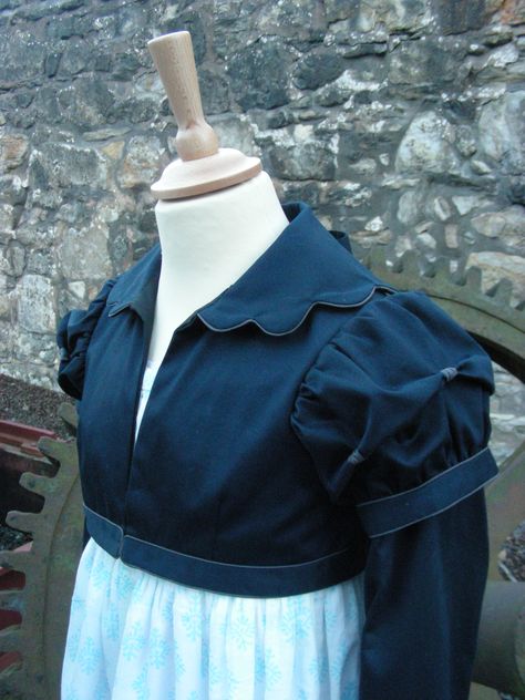 A child's reproduction regency spencer jacket, made by The Costume Project, Ironbridge Gorge Museum Trust, Coalbrookdale, for Warwickshire Museum. 2016 Regency Spencer Jacket, Regency Suit, Regency Jacket, Elaine Dress, Regency Spencer, Regency Dresses, Spencer Jacket, Regency Era Fashion, Regency Dress