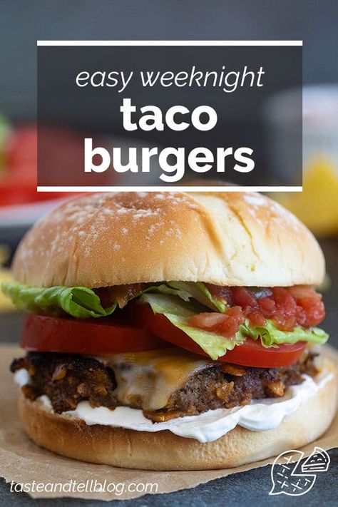 Get your grill on with these burgers that you can serve on Taco Tuesday! These Taco Burgers have all the flavors of a delicious taco, served up as a burger. Taco Hamburger Recipes, Taco Burgers Recipe, Hamburger Tacos, Taco Hamburger, Taco Burgers, Taco Burger, Hamburger Recipes, Grilled Steak, Grilled Fish