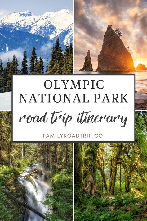 Discover the stunning beauty of Olympic National Park with this 5-day road trip itinerary. From hiking in the Hoh Rainforest to relaxing on the beaches of La Push, this itinerary has something for everyone. Don't miss the chance to explore one of America's most beautiful national parks! Family-friendly hikes and accommodation recommendations for the Olympic Peninsula, Washington state road trip inspiration | Best US road trips | For more road trip inspiration, follow www.familyroadtrip.co Washington State Road Trip, Olympic National Park Itinerary, Pnw Trip, Olympic Peninsula Washington, Washington Road Trip, Hoh Rainforest, Beautiful National Parks, Washington Vacation, National Park Itinerary