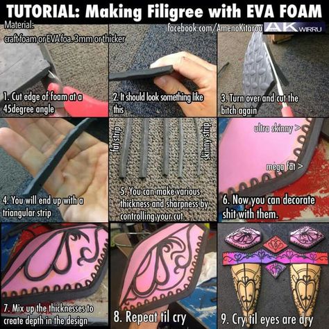 Foam filigree- or - poor man's worbla substitute? Eva Foam Cosplay, Cosplay Making, Larp Diy, Eva Foam Armor, Foam Cosplay, Cosplay Supplies, Larp Props, Cosplay Armor, Cosplay Tutorial