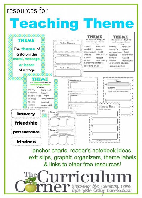 Teaching Theme in the Classroom | Anchor Charts | Graphic Organizers | Exit Tickets | Reading Notebook Printables | FREE from The Curriculum Corner Theme Anchor Chart, Third Grade Lesson Plans, Notebook Printables, Theme Anchor Charts, Teaching Theme, Teaching Themes, 6th Grade Reading, Classroom Anchor Charts, Reading Themes