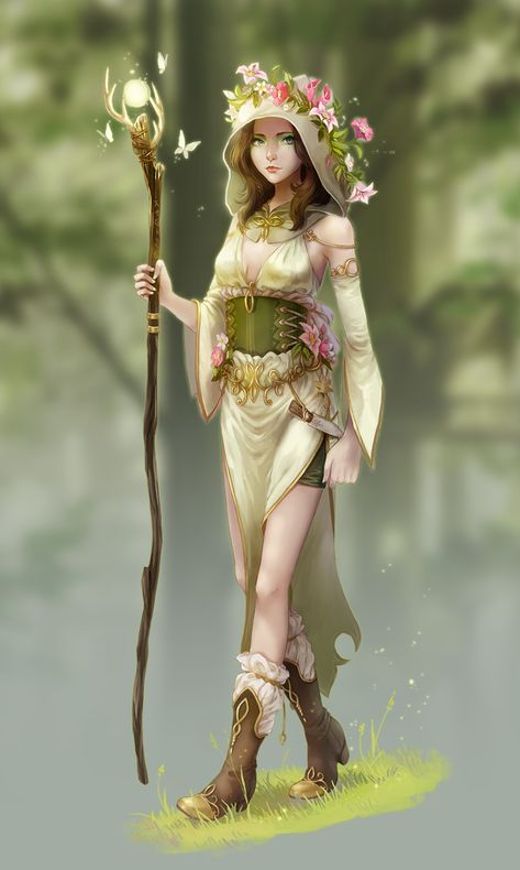 Forest mage by meago female druid ranger wizard warlock witch staff sorcerer sorceress armor clothes clothing fashion player character npc | Create your own roleplaying game material w/ RPG Bard: www.rpgbard.com | Writing inspiration for Dungeons and Dragons DND D&D Pathfinder PFRPG Warhammer 40k Star Wars Shadowrun Call of Cthulhu Lord of the Rings LoTR + d20 fantasy science fiction scifi horror design | Not Trusty Sword art: click artwork for source Ranger Rpg, Elf Druid, Armor Clothing, Art Outfits, Wood Elf, Magical Art, Fantasy Inspiration, Art Anime, Character Creation