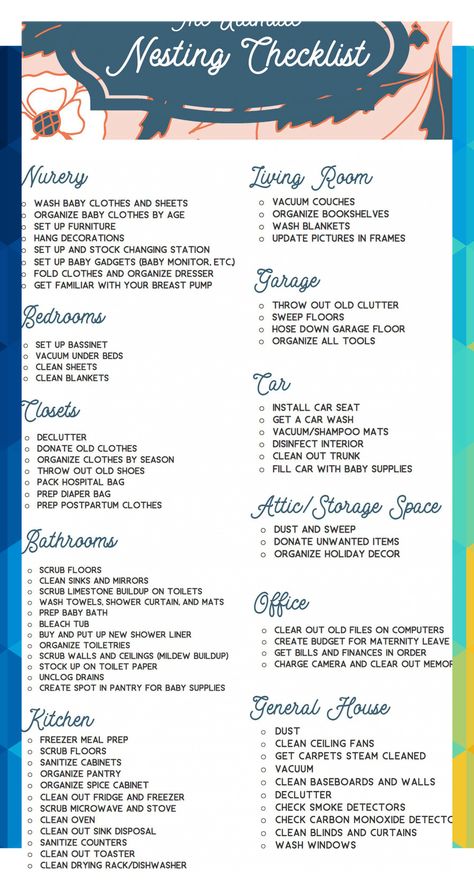 Checklist To Prepare For Baby, Nesting List Before Baby, Nesting Cleaning List, Nesting Mom Ideas, Baby Nesting Checklist, What To Prepare Before Baby, Nesting To Do List Before Baby, Hospital Picture Ideas, Baby Planning Getting Pregnant