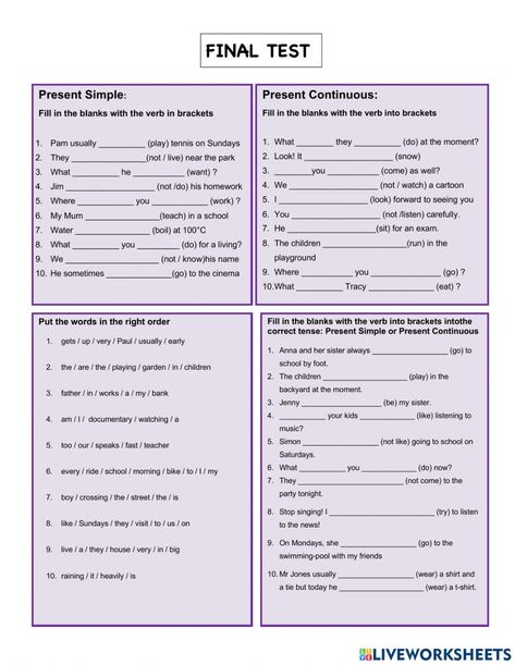 Past Perfect Continuous Worksheets, Present Tense Worksheets With Answers, Present Perfect Vs Past Simple Worksheet, Present Past Future Simple Tenses Worksheets, Present Perfect Continuous Worksheets With Answers, English Language Learning Activities, Tenses Exercises, Esl Ideas, Present Continuous Tense