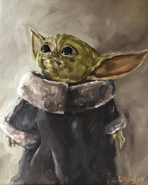 Grogu Sketch Easy, The Mandalorian Painting, Star Wars Painting Acrylic, Star Wars Oil Painting, Jane Painting, Mandalorian Painting, Baby Yoda Painting, Yoda Painting, Baby Yoda Drawing