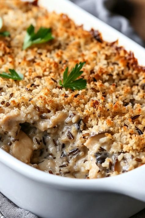 Chicken Wild Rice Casserole, Wild Rice Recipes, Chicken Wild Rice, Wild Rice Casserole, Chicken Mushrooms, Chicken Rice Casserole, Rice Chicken, Chicken And Wild Rice, Comfort Dishes