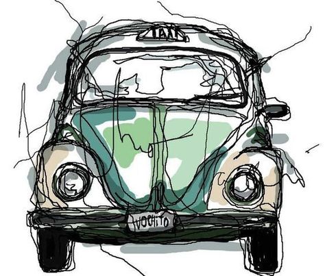 Painting On Canvas For Beginners, Vw Art, Canvas For Beginners, Canvas Painting Ideas, Architecture Drawing Art, 수채화 그림, Old Car, Vw Bug, Urban Sketching