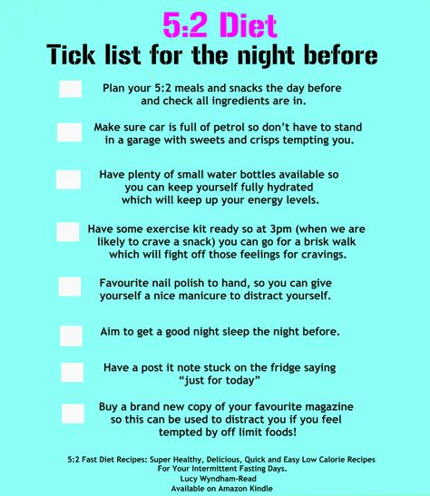 Print off this TICK LIST  the night before a  5:2 Fasting Day! So you are fully prepared to easily get through your fasting day, making weight loss easy. Preparation is key and this will keep you on track. #thefastdiet #2daydiet #5:2diet http://www.amazon.co.uk/gp/product/B00DOYTU6E/ref=as_li_qf_sp_asin_il_tl?ie=UTF8&camp=1634&creative=6738&creativeASIN=B00DOYTU6E&linkCode=as2&tag=lwrfitnesscom-21 5:2 Fasting Meals, Intermittent Fasting 5:2, 5 2 Fasting, Tick List, Before Bed Workout, 5 2 Diet, Fast Diet, Fast 5, Low Carb Meal Prep