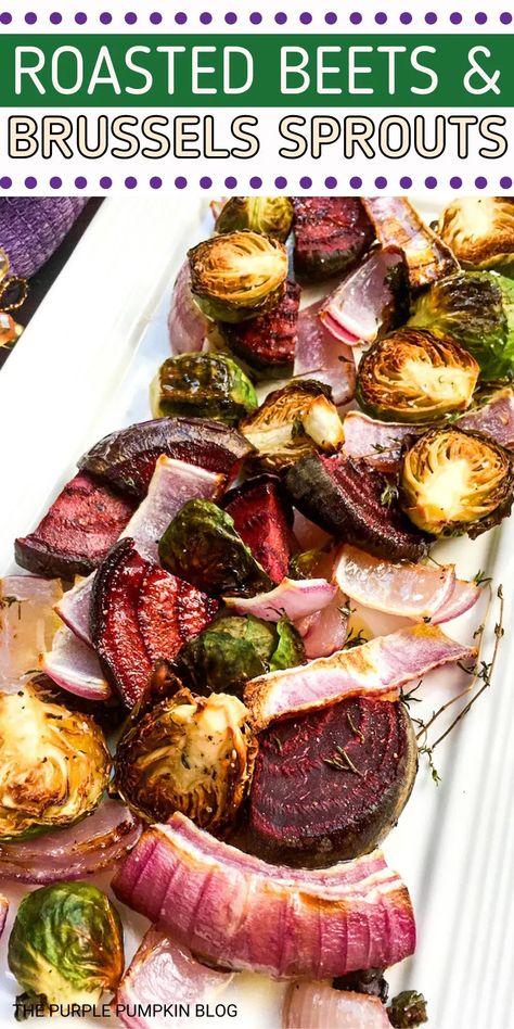 Stepping away from traditional side dishes and creating unique, yet equally delicious ones can be difficult. We have you covered with this Roasted Beets and Brussels Sprouts recipe. Flavored with garlic and thyme it is the perfect winter side dish to liven up your Holiday dinner table. Roasting Beets In Oven, Winter Side Dishes, Gluten Free Recipes Side Dishes, Sprouts Recipe, Beet Recipes, Roasted Brussel, Red Beets, Brussels Sprouts Recipe, Holiday Side Dishes