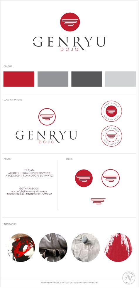 Genryu Dojo Style Guide | Nicole Victory Design Japanese Branding Design Logos, Logo Design Concepts, Asian Logo Design Inspiration, Japanese Logo Design Brand Identity, Logo Design Japanese Style, Japanese Style Logo Design, Japan Logo Style, Japanese Logo Style, Japan Branding Design