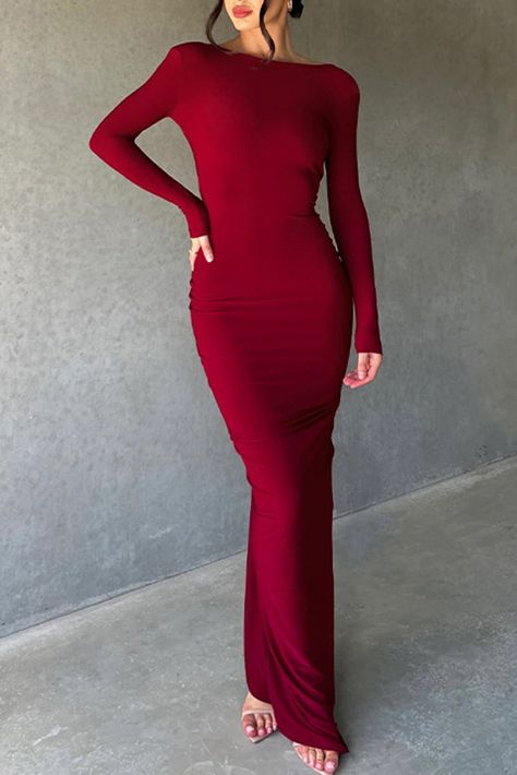 BUY 1 GET 2RD 50% OFF>>CODE:HOT3 BUY 3 GET 4RD FREE OFF>>CODE:HOT4 8% OFF NO LIMITE>>CODE:BN8 Red Maxi Dress, Red Maxi, Elegant Maxi Dress, Slim Dress, Women Long Sleeve Dress, High Waist Dress, Style Preppy, Solid Color Dress, Slim Fit Dresses