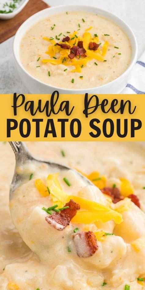 Paula Dean Potato Soup, Paula Deen Potato Soup, Potato Soup Slow Cooker, Creamy Potato Soup Recipe, Homemade Potato Soup, Soup Slow Cooker, Best Potato Soup, Cream Of Potato Soup, Potato Soup Easy